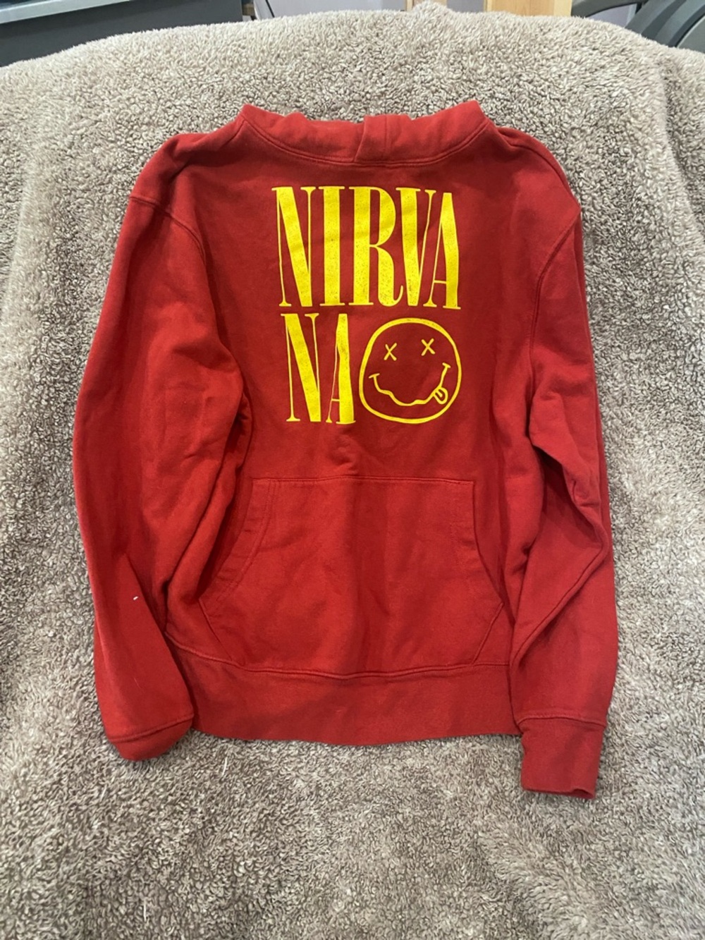 Old Navy Red Sweatshirt with Yellow Nirvana Graphic